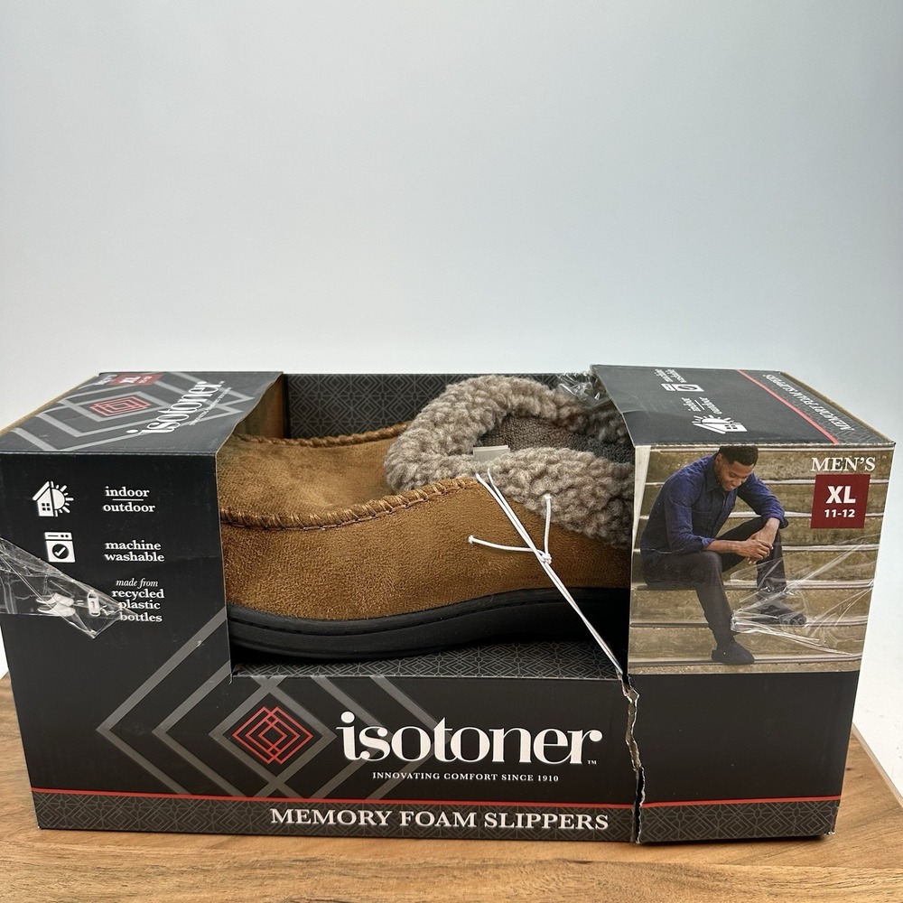 New NIB Mens Isotoner Memory Foam Slippers Mules Cognac Size XL 11-13‎